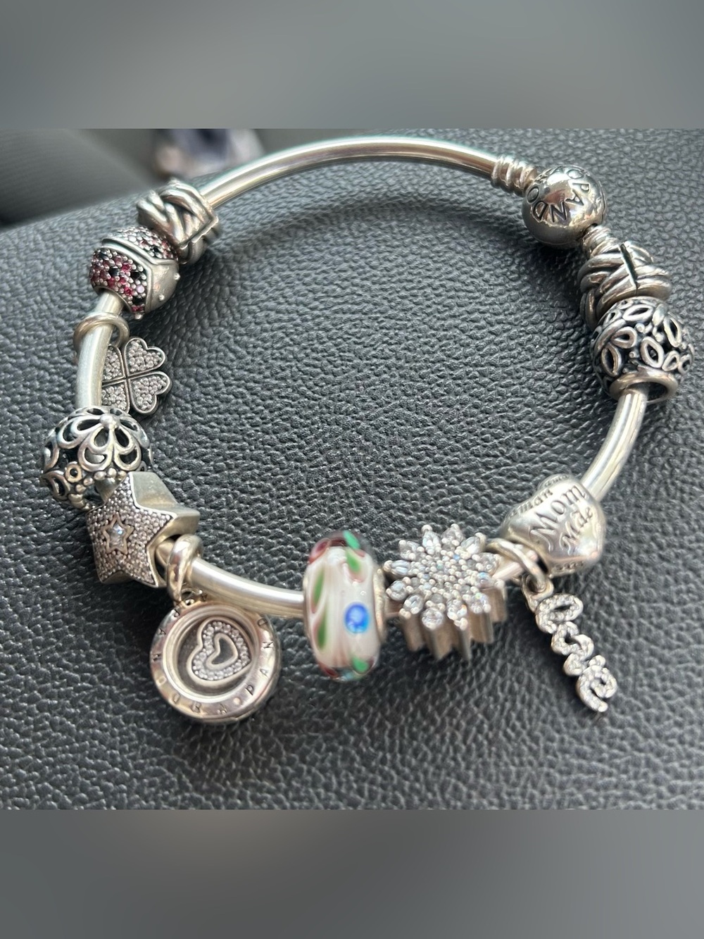 Pandora Silver Charm Bracelet with Multicolor Glass Center and Pink Accents - Picture 4 of 9